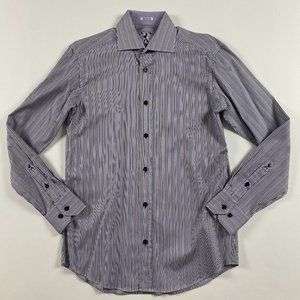 Bugatchi Shaped Fit Shirt Mens Small Purple White Stripe Cotton